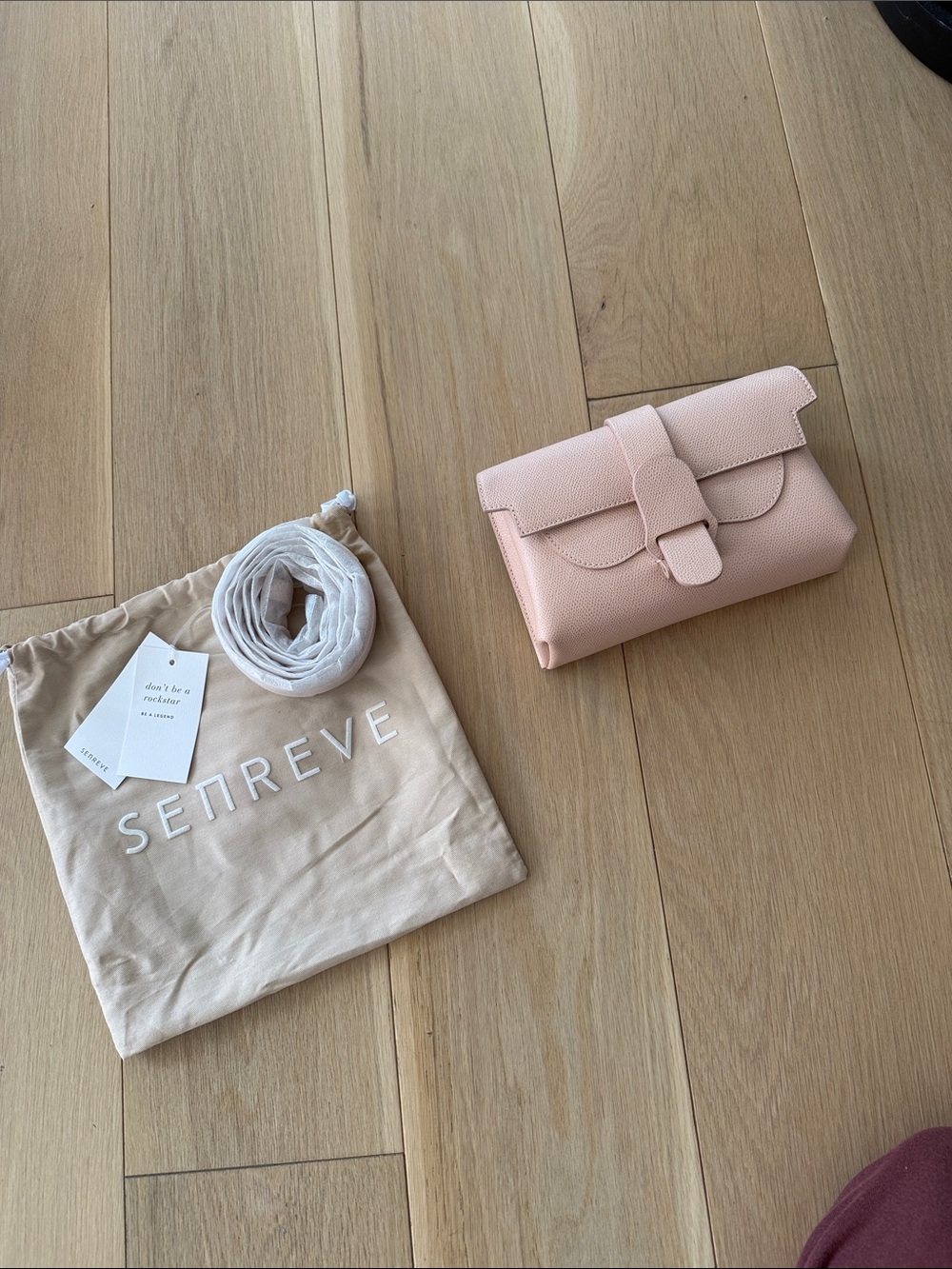 Senreve Foldover Pebbled Leather Clutch in Blush Pink